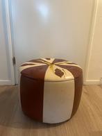 Vintage skai leren poef, Huis en Inrichting, Banken | Voetenbanken en Poefen, Ophalen, Gebruikt, Rond, Minder dan 50 cm