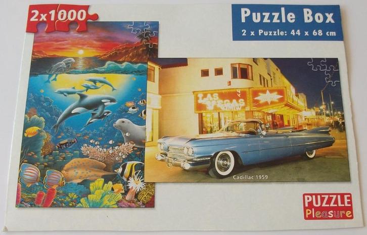 Puzzel *** ONDERWATERWERELD & CADILLAC *** 2x 1000 stukjes, Hobby en Vrije tijd, Denksport en Puzzels, Gebruikt, Legpuzzel, 500 t/m 1500 stukjes