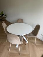 Eettafelset IKEA MARIEDAMM 105cm wit + 4 stoelen beige, Ophalen, Zo goed als nieuw, Vijf personen of meer, 100 tot 150 cm