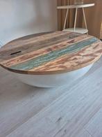 Ronde salontafel met houten blad en opbergruimte, Ophalen, 50 tot 100 cm, Rond, 50 tot 100 cm