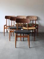 Vintage Deense eetkamerstoelen in teak (project), Ophalen, Gebruikt, Bruin, Onbekend