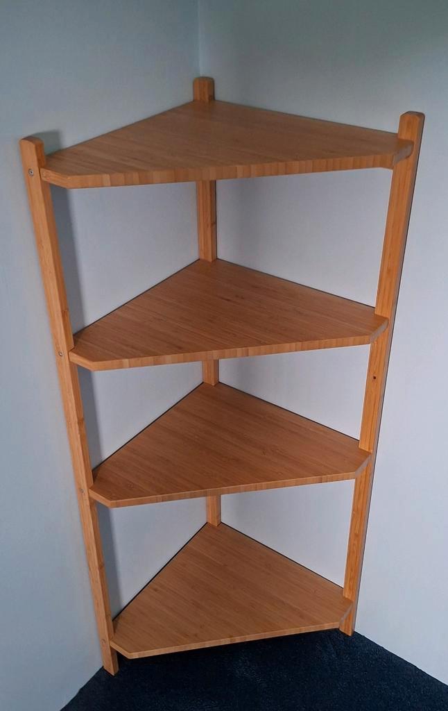 IKEA RÅGRUND hoekrek/hoekkast – bamboe – 100 cm hoog, Huis en Inrichting, Kasten | Boekenkasten, Zo goed als nieuw, Minder dan 50 cm