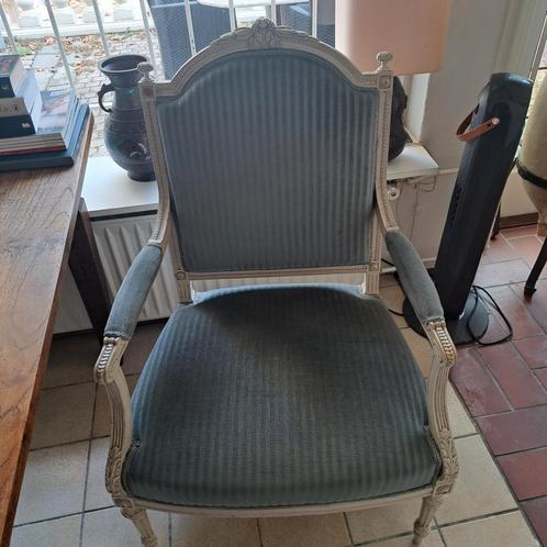 Antieke Stoelen Set van 2, Huis en Inrichting, Stoelen, Gebruikt, Twee, Hout, Stof, Grijs, Ophalen of Verzenden