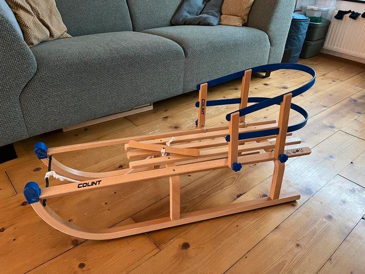 Houten slee colint incl. Trekkoord en rugleuning zgan, Kinderen en Baby's, Speelgoed | Buiten | Sleeën, Zo goed als nieuw, Hout