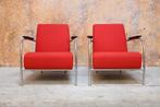 ZGANieuw 2 rode stoffen Harvink Columbus design fauteuils, Harvink, Harvink, Design, 75 tot 100 cm