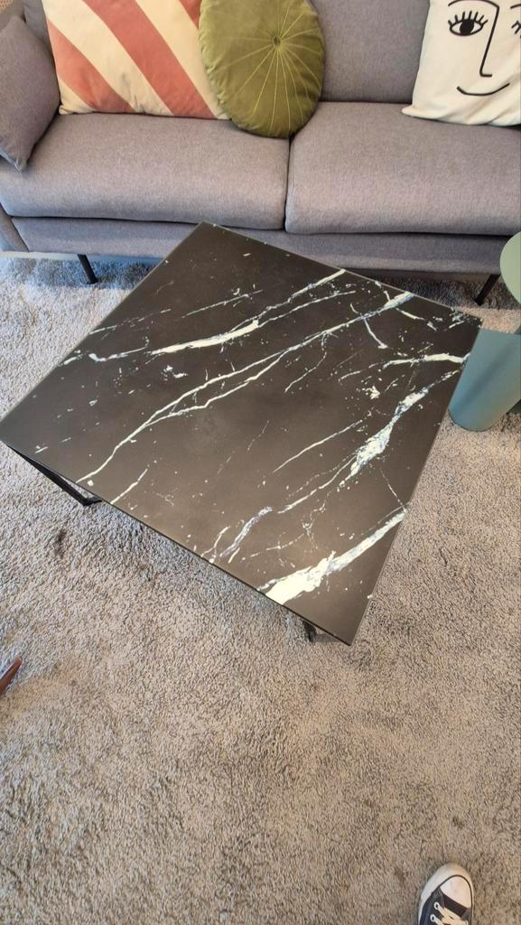 Moderne Zwarte Marmerlook Salontafel, Huis en Inrichting, Tafels | Salontafels, Zo goed als nieuw, Minder dan 50 cm, 50 tot 100 cm