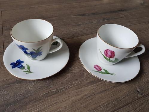 Twee kop en schotels - bloemmotief - Seltmann Weiden Bavaria, Huis en Inrichting, Keuken | Servies, Zo goed als nieuw, Kop(pen) en/of Schotel(s)