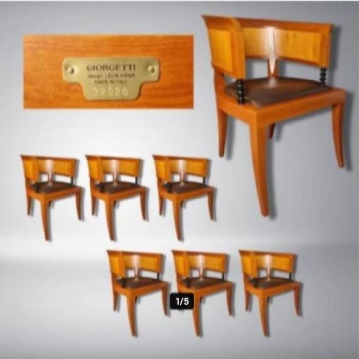 vintage Giorgetti design Sella stoelen Lèon Krier stukprijs, Huis en Inrichting, Stoelen, Zo goed als nieuw, Hout, Leer, Overige kleuren