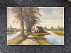 Schilderij Landschap Boerderij Rivier Weg Water Polder Bomen, Antiek en Kunst, Kunst | Schilderijen | Klassiek, Ophalen of Verzenden
