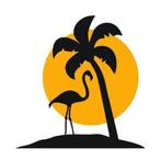 camper, caravan, auto, voertuig sticker Flamingo met zon