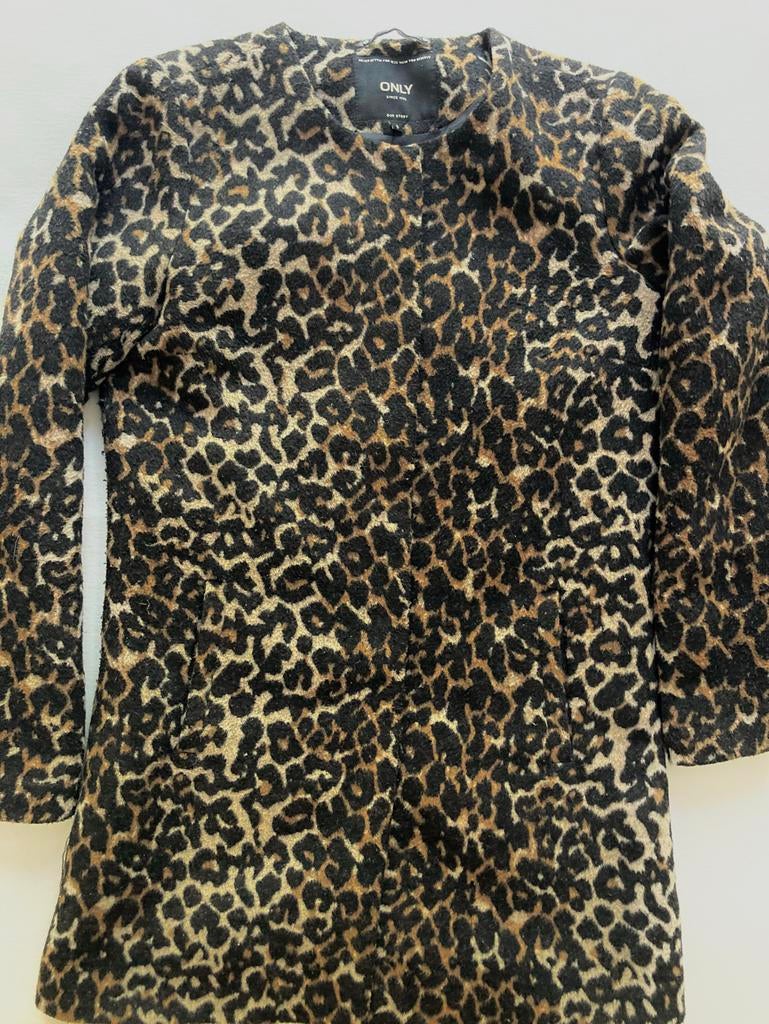 Only Panterprint Lange Blazer - Maat S, Kleding | Dames, Jasjes, Kostuums en Pakken, Bruin, Ophalen of Verzenden, Zo goed als nieuw