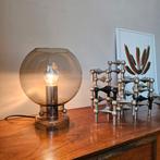 Vintage jaren 70 design Rookglazen Tafellamp, met chroom, Ophalen of Verzenden, Zo goed als nieuw, X, Minder dan 50 cm