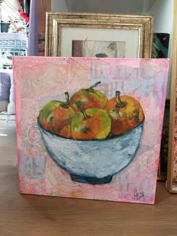 Abstracte appel fruitschaal schilderij beschikbaar voor biedingen