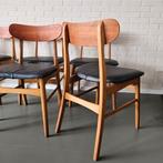 Zes delige Set Deense Stoelen, Vintage design, Zwart, Hout, Ophalen of Verzenden, Zo goed als nieuw