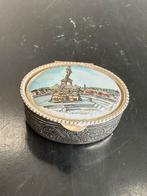 Oud metalen Pillendoosje porselein deksel afbeelding italie, Ophalen of Verzenden