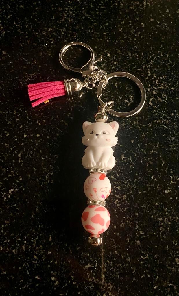 Schattige Kitten Sleutelhanger, Sieraden, Tassen en Uiterlijk, Armbanden, Nieuw, Overige materialen, Wit, Met bedels of kralen