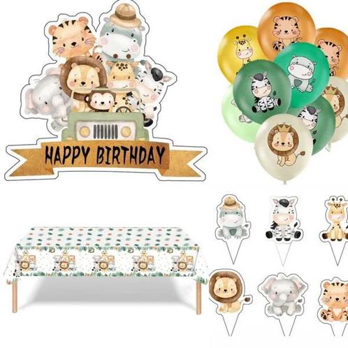 38-delige jungle animal party set, Hobby en Vrije tijd, Feestartikelen, Nieuw, Versiering, Verjaardag, Ophalen of Verzenden