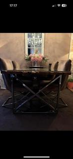 Mooie eettafel met glasplaat 180x100 cm, Huis en Inrichting, Tafels | Eettafels, Ophalen, Zo goed als nieuw
