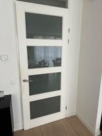 Witte opdekdeur, hout met glas, 215 cm of meer, 80 tot 100 cm, Gebruikt, Hout