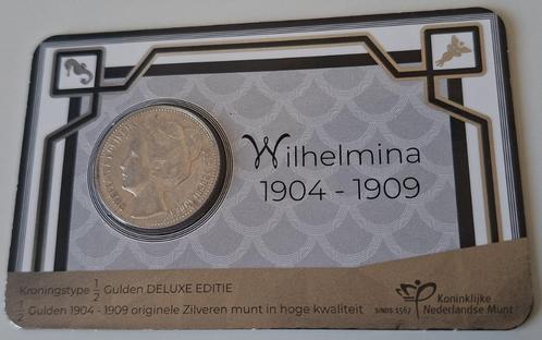 Zilveren ½ Gulden Wilhelmina in coincard 1909, Postzegels en Munten, Munten | Nederland, Losse munt, ½ gulden, Koningin Wilhelmina
