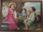 324 Lijst met mooie prent van Jezus en drie kindertjes, Ophalen of Verzenden, Zo goed als nieuw, Overige typen, Christendom | Katholiek