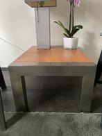 Te koop salontafel met rvs en eiken blad, Huis en Inrichting, Ophalen, Zo goed als nieuw, Rechthoekig, 50 tot 100 cm