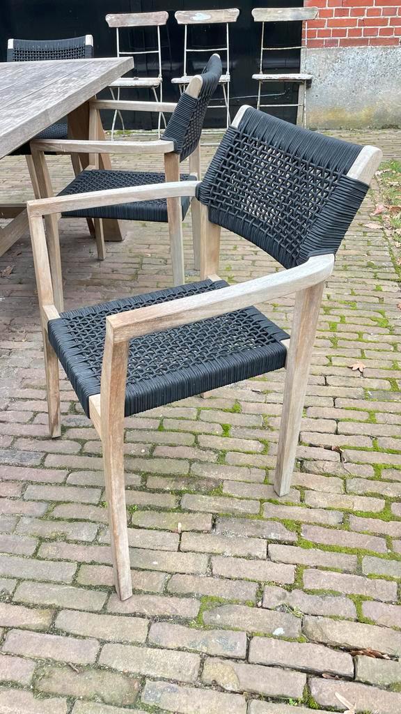 6 teakhouten tuinstoelen en teakhouten tafel zitting, Tuin en Terras, Tuinstoelen, Zo goed als nieuw, Hout, Stapelbaar, Ophalen of Verzenden