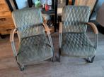Industriële fauteuil 2x olijfgroen stoel, Huis en Inrichting, Fauteuils, Ophalen, Gebruikt, 75 tot 100 cm, 50 tot 75 cm