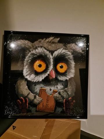 Diamant painting Meneer de uil in mooie zware zwarte lijst.
 beschikbaar voor biedingen