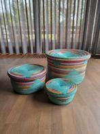 Set turquoise afrikaanse opbergmanden handgemaakt senegal, Ophalen of Verzenden, Nieuw, Rond, Overige materialen