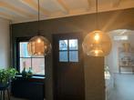 2  mooie hanglampen van amber kleurig glas, Ophalen, Zo goed als nieuw, Glas, Minder dan 50 cm