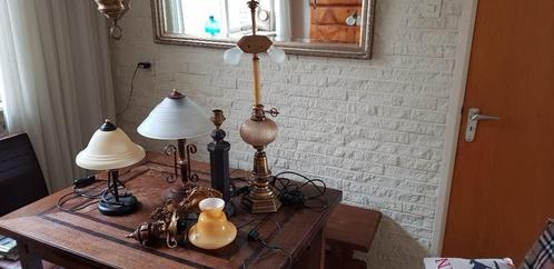 Te koop 4 Vintage Tafellampen en 1 Wandlampje., Huis en Inrichting, Lampen | Tafellampen, Gebruikt, 75 cm of meer, Glas, Hout
