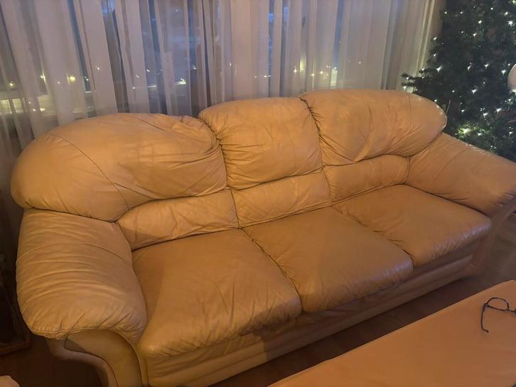 Driezitsbank en tweezitter Lucky Leder, Huis en Inrichting, Banken | Bankstellen, Gebruikt, Rechte bank, Vierpersoons of meer