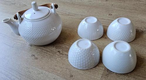 NATURE & DECOUVERTES - theepot + 4 kopjes, steengoed - 1,2L, Huis en Inrichting, Keuken | Servies, Gebruikt, Overige typen, Overige stijlen