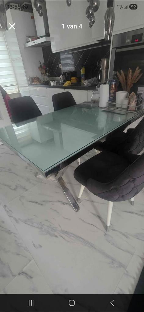 Salontafel 140x90 + 4 stoelen, Huis en Inrichting, Tafels | Eettafels, Gebruikt, 50 tot 100 cm, 100 tot 150 cm, Vier personen