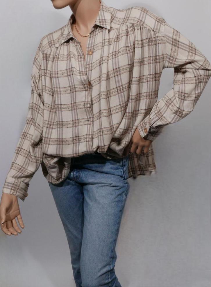 SESSÙN geruite blouse maat M ZGAN, Kleding | Dames, Blouses en Tunieken, Zo goed als nieuw, Maat 38/40 (M), Beige, Ophalen of Verzenden