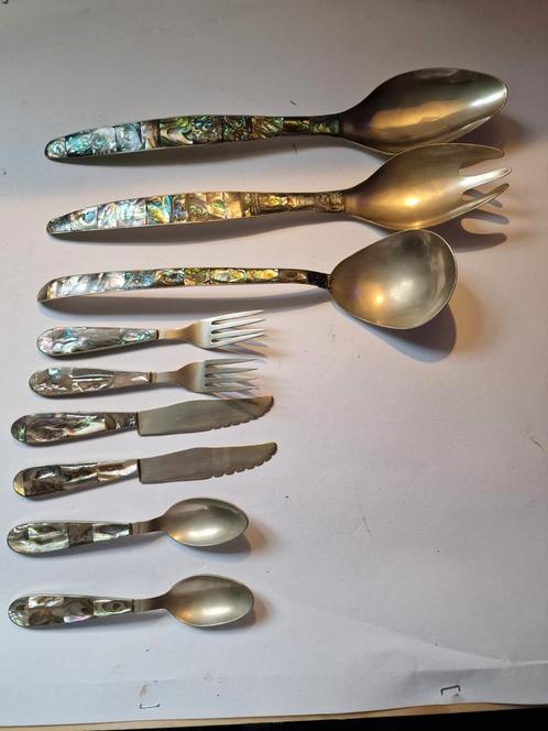 Mooi oud Alpaca zilver bestek met Abeloon schelp, Antiek en Kunst, Antiek | Goud en Zilver, Zilver, Ophalen of Verzenden