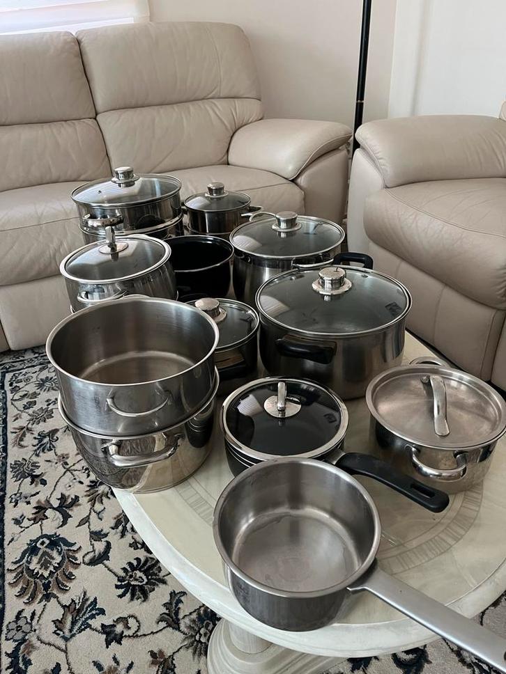 Grote Pannenset - Diverse Maten en Soorten, Huis en Inrichting, Keuken | Potten en Pannen, Gebruikt, Pannenset, Rvs, Inductieplaat