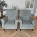 Twee grijze fauteuils met knopen Rofra Home, Huis en Inrichting, Fauteuils, Ophalen, Hout, Gebruikt, Klassiek