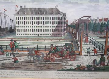 Antieke gravure Amsterdam, 18e eeuw. beschikbaar voor biedingen