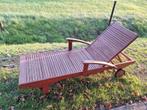 Houten ligstoel, verrijdbaar met ingebouwd tafeltje, Tuin en Terras, Ophalen, Gebruikt, Hout, Verstelbaar