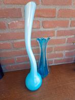 Prachtige turquoise glazen vazen., Ophalen of Verzenden