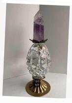 Korting Amethist punt op kristal ei op koperen voet 23,5 cm, Ophalen of Verzenden