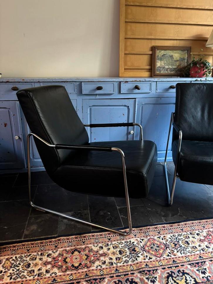 Degelijke kwaliteit fauteuils perfecte zit! Zwart leer, Huis en Inrichting, Fauteuils, Zo goed als nieuw, Leer, 50 tot 75 cm, 75 tot 100 cm