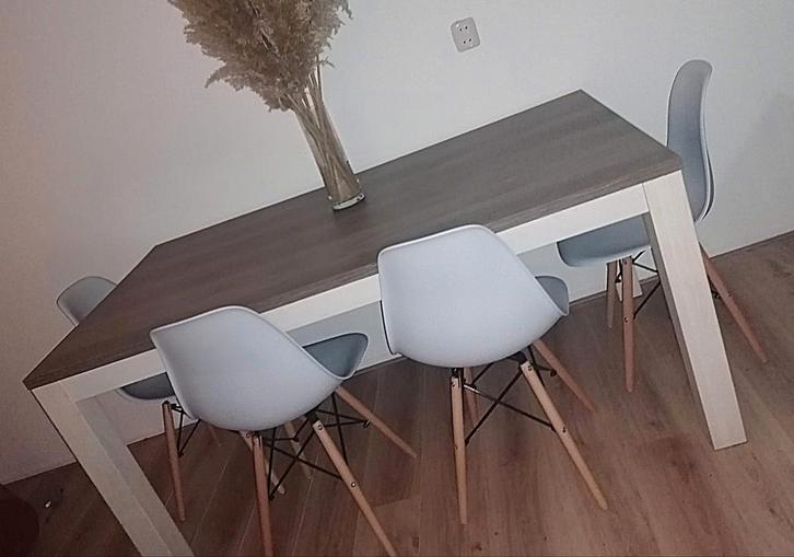 meubelset incl. stoelen, Huis en Inrichting, Tafels | Eettafels, Gebruikt, 50 tot 100 cm, Vier personen, Rechthoekig, Overige houtsoorten