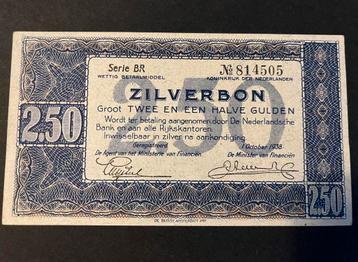 2 1/2 gulden Zilverbon uit 1938 beschikbaar voor biedingen