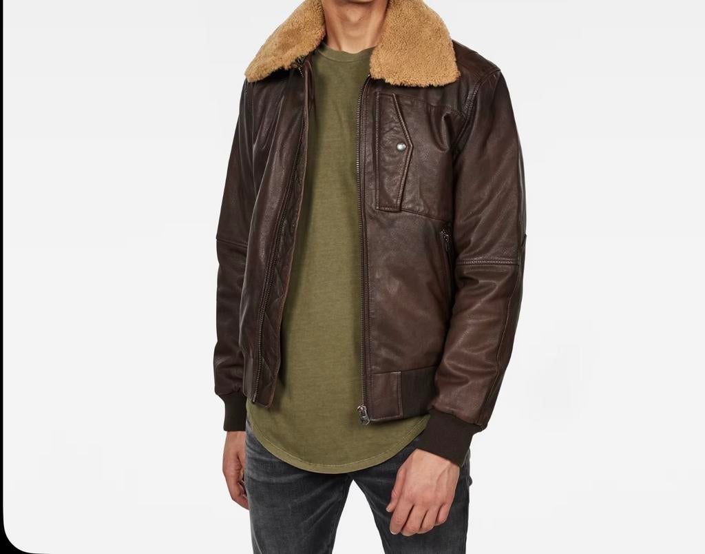 G-Star RAW bruin leren jas / bomberjack Bollard- Maat S, Ophalen of Verzenden, Zo goed als nieuw, Maat 46 (S) of kleiner, Bruin