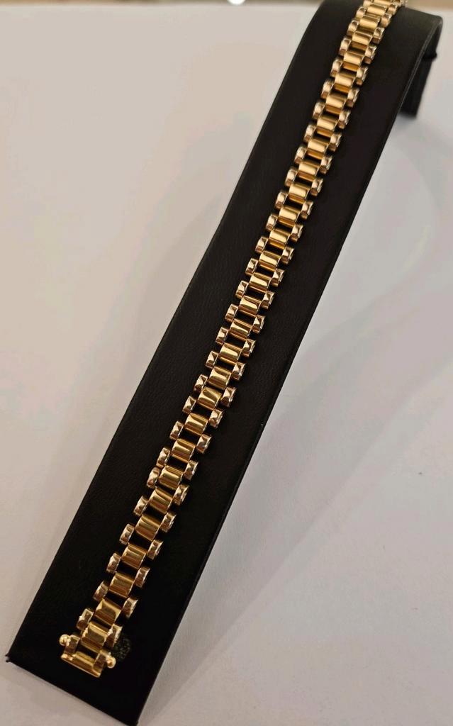 14 karaats gouden bicolor Rolex schakel armband 19.5cm, Sieraden, Tassen en Uiterlijk, Armbanden, Zo goed als nieuw, Goud, Goud