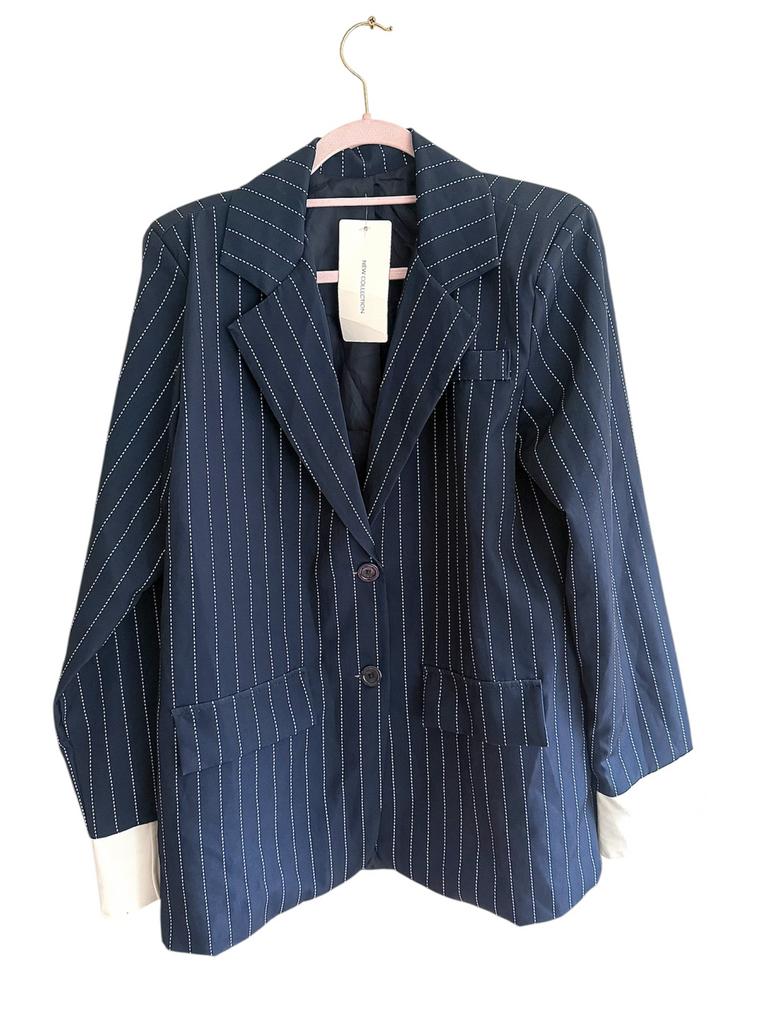 Krijtstreep blazer one size nieuw met label New Collection, Kleding | Dames, Jasjes, Kostuums en Pakken, Maat 38/40 (M), Blauw