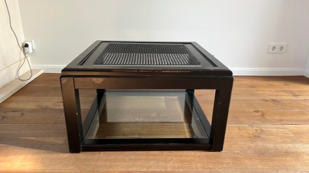 Webbing zwarte Salon tafel, Gebruikt, 50 tot 100 cm, Vierkant, Glas